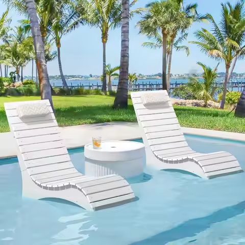 HDPS Pool Lounge Chairs, Use in Pools Lounge Chairs up to 10-Inches of Water, Chaise Chairs with Hea