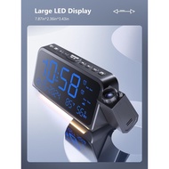 Projection Alarm Clock for Bedroom, Alarm Clock with 350° Rotatable Projector, 5 Brightness, Dual Al