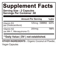 CAPSULES D3+K2，Essential vitamins, organic coconut oil, joint comfort, calcium metabolism and absorp