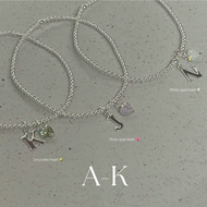 SissyJewelry// ข้อมือเงินแท้ รุ่นเอ็นยืด จี้อักษร(A-K) + พลอยหัวใจ Baby heart (white opal/Rose opal/