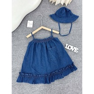 X26 Váy đầm bé gái Váy bò jean 2 dây tặng kèm nón tai bèo cho bé gái