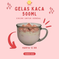 Jumbo Glass Cup 500 ml / Glass Cup with Handle 500 ml / Cereal Cup / Breakfast Mug / Milk Cup 500 ml