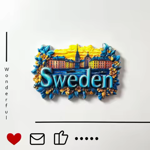 Sweden, Golmo，Old Town，building，Tourism souvenirs，Resin painting，Decoration home，Refrigerator magnet