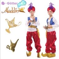 Disney Movie Aladdin Prince Cosplay Costume for Kids Boy Arabian Clothes Top Pants Hat For Boys Kid With Lamp Accessories Party Clothing