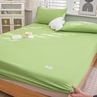 Green Washed Cotton Fitted Bed Sheet Solid Color Mattress Cover with Elastic Band Single Double Queen King Size Home Decor 가구
