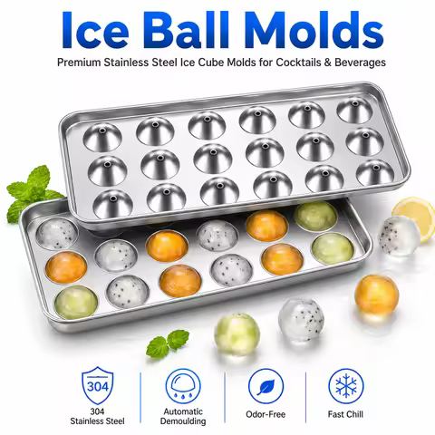 18 Cavity Metal Ice Cube Tray Maker Odorless Stainless Steel Sphere Ice Mold Fast Chill Whiskey Cock
