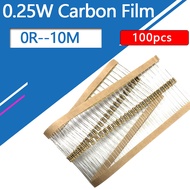 100pcs 1/4W Carbon Film Resistor Four Color Circle 0R 1R 10R 100R 1K 10K 100K 1M 0.25W 0 1 10 100 Oh