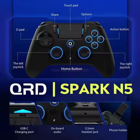 New Qrd Spark N5 Wireless Game Controller For ps5 Ps4 Ps3 Ios Android PC Hall Effect Vibration Effec