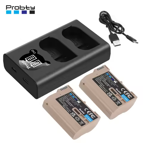 Probty 2850mAh EN-EL15C EL15C EN EL15 Battery +2 Channel Charger for Nikon Z5, Z6, Z6 II, Z7, Z7II,Z