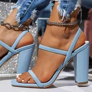 Women's Shoes Plus Size 43 Summer New Woman Solid Color High Heel Shoes Thick Heel Open Toe Female