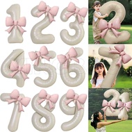 40inch Large Cream-White Number Foil Balloon with Bow 1-10 for Wedding Anniversary Birthday Party Ba