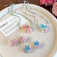 Fantasy Begonia Blossoming Necklace, Colorful Beaded Necklace Earrings Fashionable Exquisite Accesso