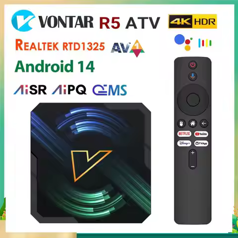 Media Player Android 14.0 VONTAR R5 Android 14 TV Box ATV Realtek1325 CPU A55 Edge AI Mali-G57 GPU S
