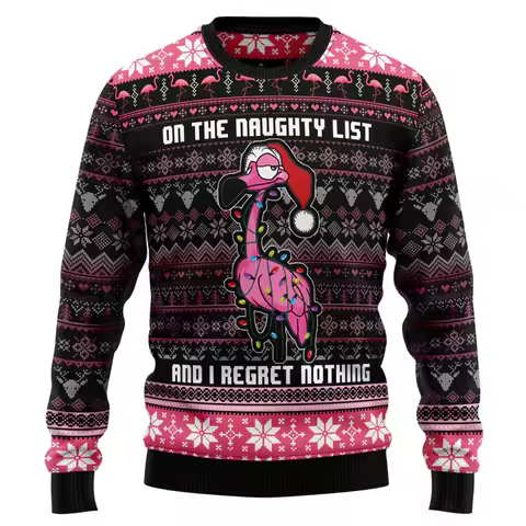 Funny Flamingo Graphic Ugly Christmas Sweater Autumn Holiday Wear 3D Printed Sweatshirt Loose Street