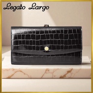 [Legato Largo] Wallet LJ-G0842 Crocodile Patterned Kiss Lock Long Wallet Black