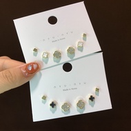 Four-leaf Clover Earring Set Combination Same Style Simple Versatile Earrings No Need to Remove Whil