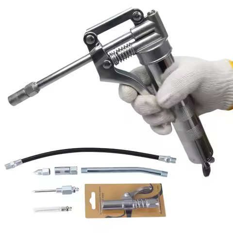 Aluminum Alloy & Steel Reinforced Coupler Push Type One Handle Grease Gun with Needle Nozzle for Aut