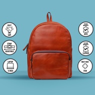 GK Basic Backpack Tan - Genuine Leather Backpack - Genuine Leather Backpack