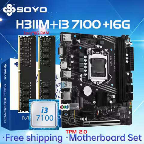 H311M Gaming Motherboard SOYO i3 7100 CPU RAM Memory 16G(8G*2)TPM2.0 PC Combo Kit xeon Intel1151 Dua