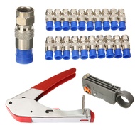 1 set Coaxial Cable Wire Stripper RG6/RG59 F Compression 20pcs Connector Tool Crimping Pliers Wire Stripping Pliers Kit