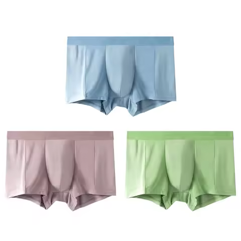 5PCS Men's summer - style thin underwear. These are boxer shorts with an ice - silk - like feel, sea