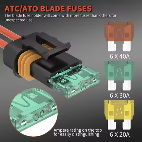 6pcs Inline Fuse Holder 12V 12 AWG Waterproof ATC/ATO Blade Fuse Holder with 20/30/40A Inline Fuse H