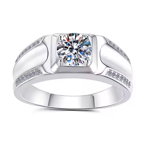 Masculine gift craft outfits double row concave halo ring for men with clear 2ct moissanite on polis