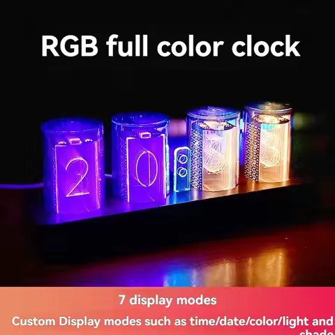 RGB Nixie Tube-style Gaming LED Digital Alarm Clock Desk Clock, Computer Desktop Ornament Birthday G
