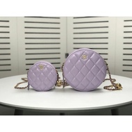 Chanel Small Round Cake Bag Diamond Pattern Sheepskin Chain Bag Mini Round Bag Summer New Style Smal