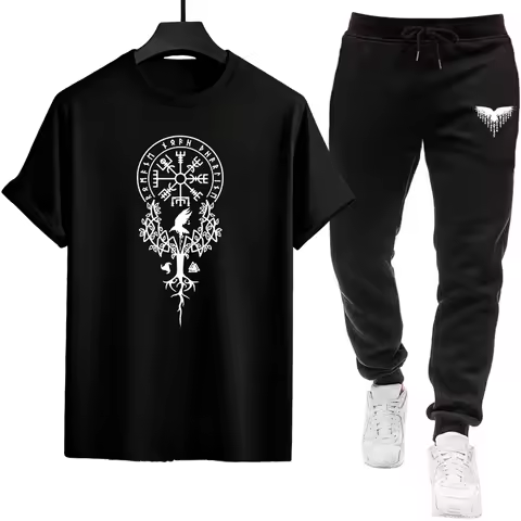 Oversized T-Shirt and Black Joggers 2 Piece Outfit Casual Style Spring Summer O-neck Cool Tees 2026 
