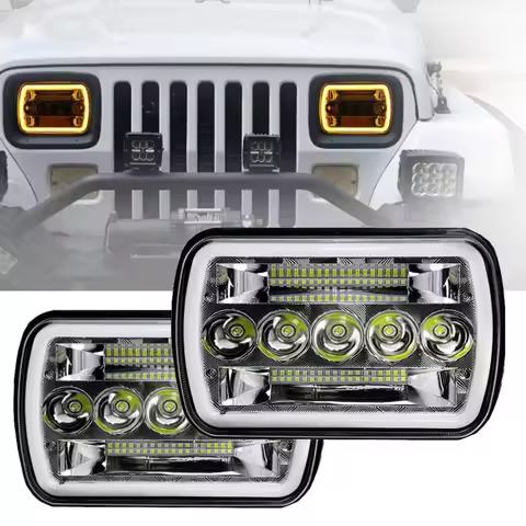 7inch square led headlight for Jeep Wrangler Y) Cherokee XJ Truck H6054 H5054leep TJ JK Cherokee XJ 