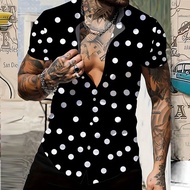 Hawaiian Polka Dot Short Sleeve Button Up Lapel Dots Printed Shirt For Men