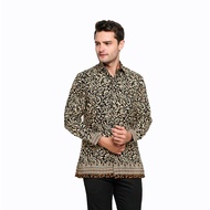 KEMEJA Heritage Royal Peach Men's Batik Shirt with Long Brown Serangkai Flowers (HAMAS 005 B)