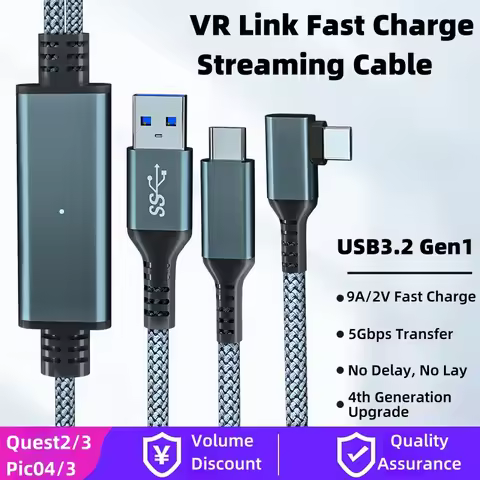 USB3.2 Gen1 VR Link Streaming Data Cable for Meta Quest 2 3 3S/PICO Neo 3/PICO 4 Quick Charge 9V 2A 