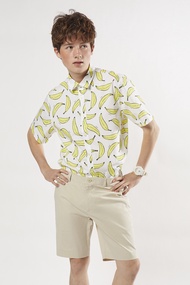 ESP เสื้อเชิ้ตฮาวายลายผลไม้ ผู้ชาย | Graphic Banana Fruit Print Hawaiian Shirt | 03794