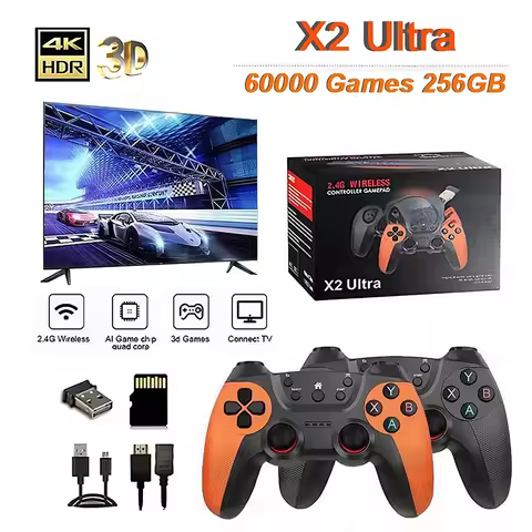 New X2 Ultra Video Game Stick 256GB 60000+ Retro Games TV Handheld Game Console Family Game Player 4