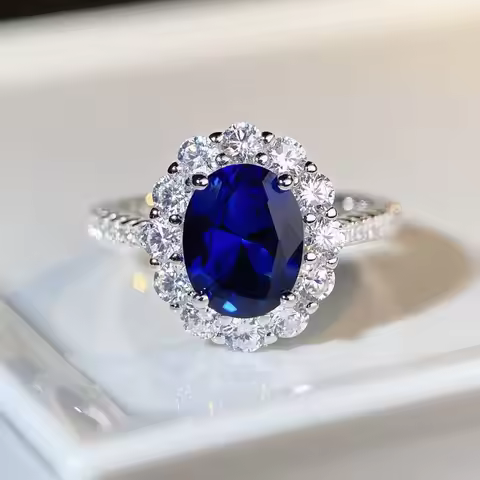 Solid 14K White Gold AU585 Ring 3CT Blue Diamond Engagement Ring Statement Wedding Anniversary Birth