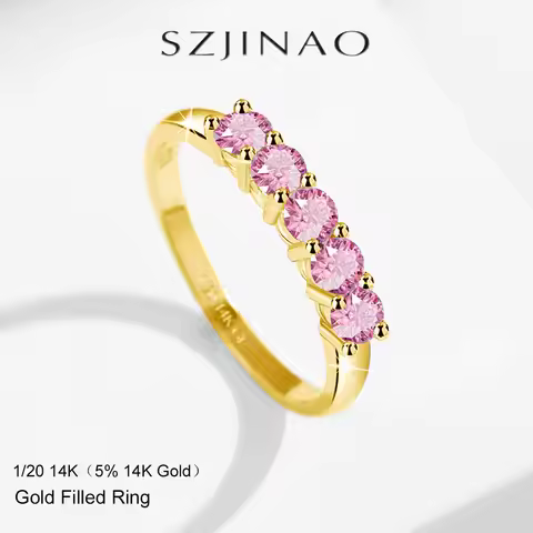 14K Gold Filled Pink Moissanite Rings 5 Stone D VVS1 for Women Man with 1/20th 14 Karat Gold Engagem