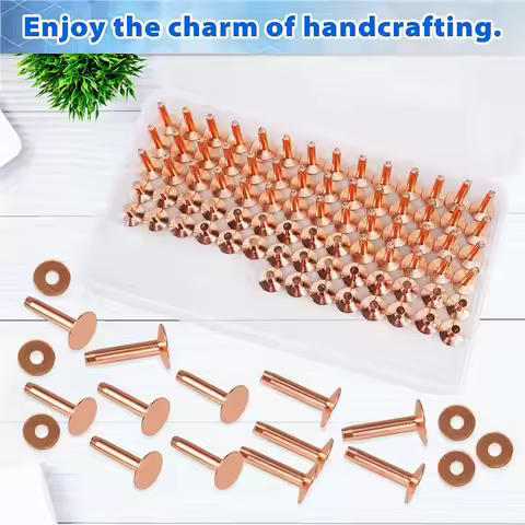 AD30-308Pcs Copper Rivets For Leather,Smooth Leather Rivets, Pure Copper Rivets And Burrs For Leathe