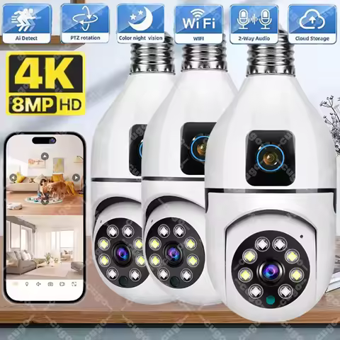 8MP E27 Bulb Surveillance WIFI Camera AI Human Tracking Full Color Night Vision 8X Zoom Indoor Wifi 