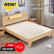 5JIA7 Solid Wood Bed Modern Simple Home Master Bedroom 1.68m Double Bed Economical Rental Single Bed