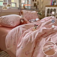 4in1 Fitted Bedsheet Set 床笠四件套 Floral Washed Cotton Fitted Sheet Crayon Shin-chan Sanrio Dog Quilt C