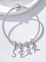 1入組流行A-Z方晶鋯石珠子S925純銀吊墜適用於女士們珠寶和手錶珠子吊墜精細的珠寶製作