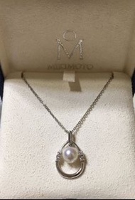 御本木 MIKIMOTO 天然珍珠真鑽石750白K金項鍊（專櫃精品附件齊）