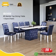6ft x 3ft Marble Top Dining Set with 8 seater BOISE chair (New promo) / Set makan warna hitam 8 kerusi