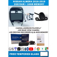 NISSAN ALMERA 2016-2019 ANDROID PLAYER 9''(2G+16G)+CASING+HD REAR VIEW CAMERA+RECORDER