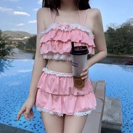 粉色荷葉邊三件式泳衣 s碼