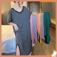 【Ready stock】cj womens sleepwear large size with sexy cleavage and V-collar neck suitable for summer