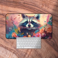 Raccoon Mouse Pad, Desk Mat Animal, Cute Keyboard Mat, Colorful Raccoon Desk Pad, Neoprene Gaming Mat