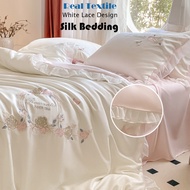 Set Katil Korean Ice Silk 4in1 - Queen/King Size | 韩式冰丝四件套 | Luxury Bedding Embroidery | Cadar Mewah